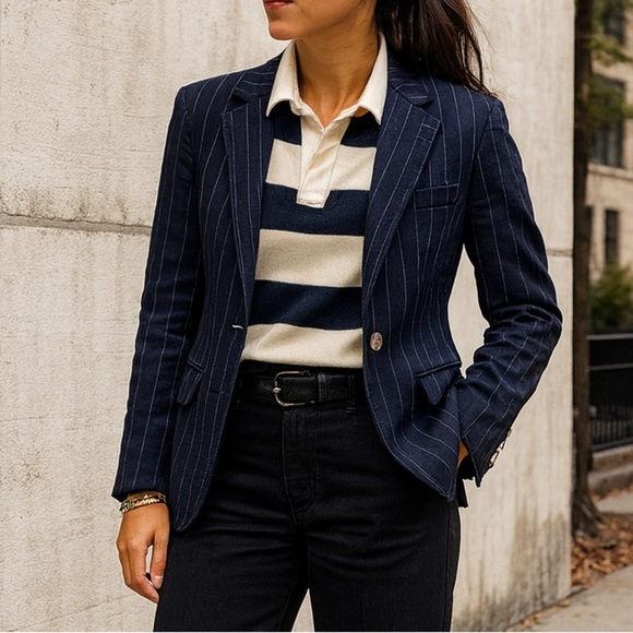 Ralph Lauren Rugby Stripe One Button Blazer Jacket - Picture 1 of 9